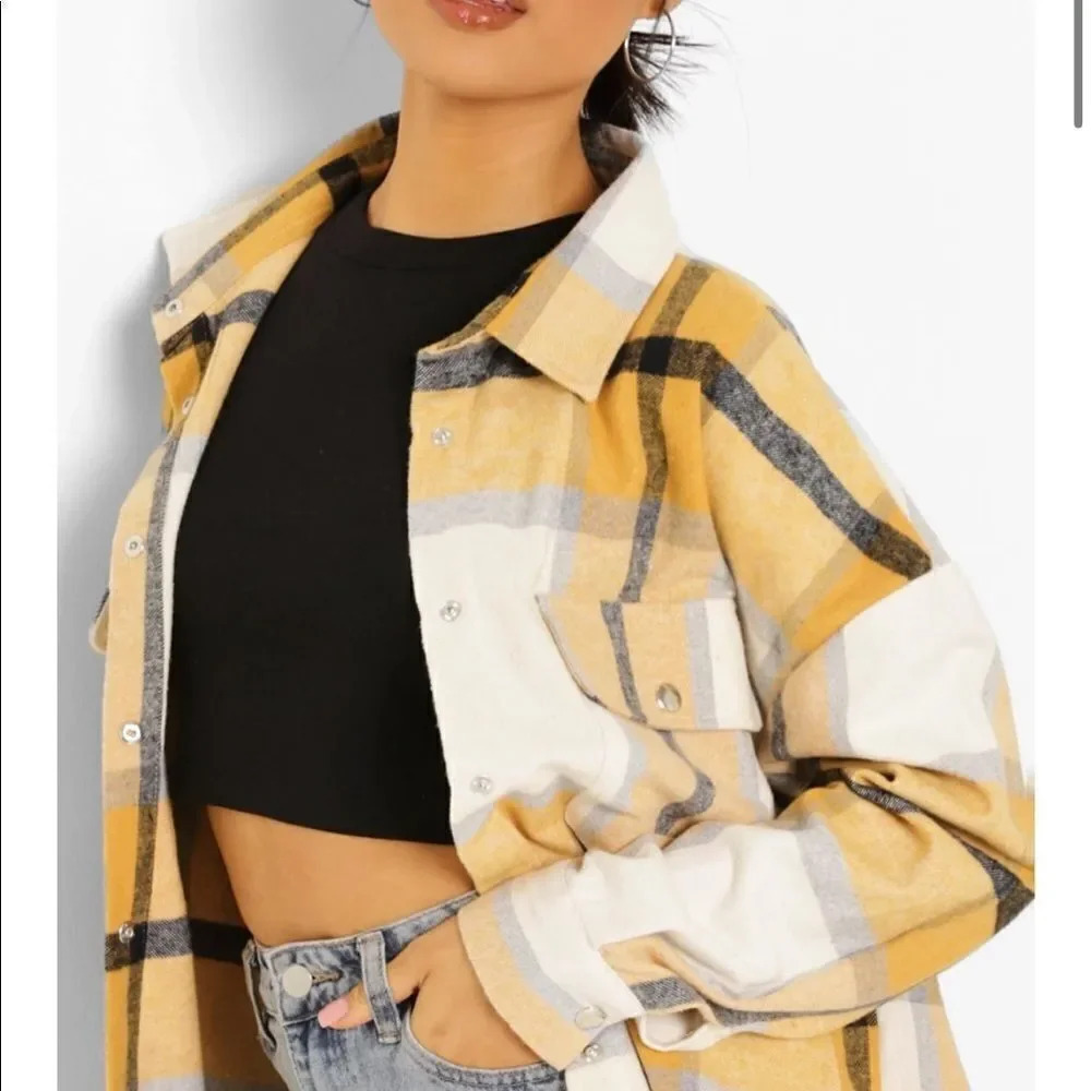 Oversized Mustard Check Shacket - Picture 3 of 6